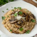 Creamy Italian mushroom risotto with Parmesan and parsley.